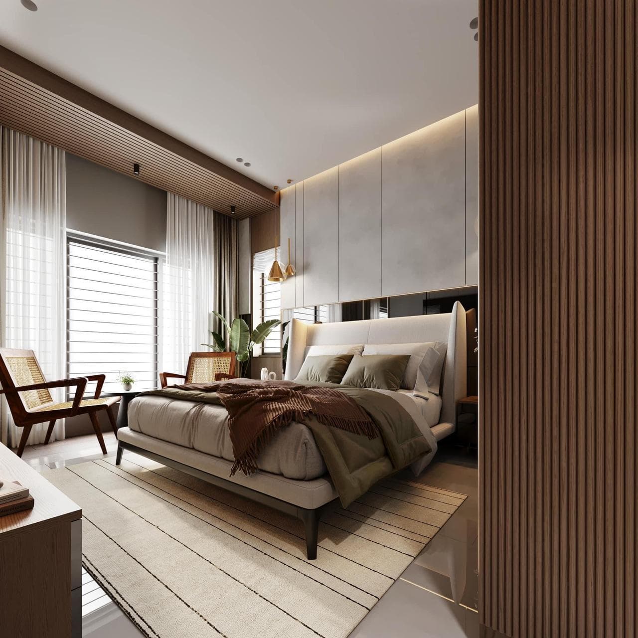 Wooden Slat Wall Bedroom